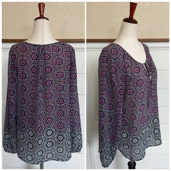 Sanctuary Ombre Medallion Floral Tie-Neck Long sleeve Blouse XS - Picture 3 of 5